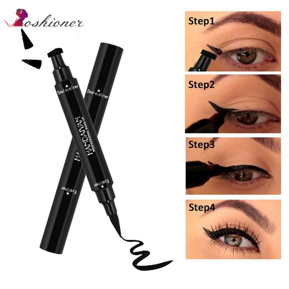 1 Pcs Double-Headed Seal Black Eyeliner Triangle Seal Eyeliner 2-in-1 Waterproof Eyes Make kit with Eyeliner Pen Eyeliner Stamp